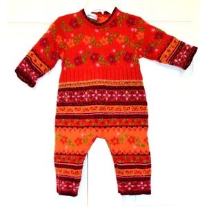 CLAYEUX Baby Wool Blend‎ Jumpsuit 18m Floral Knitted Button Snap Legs
